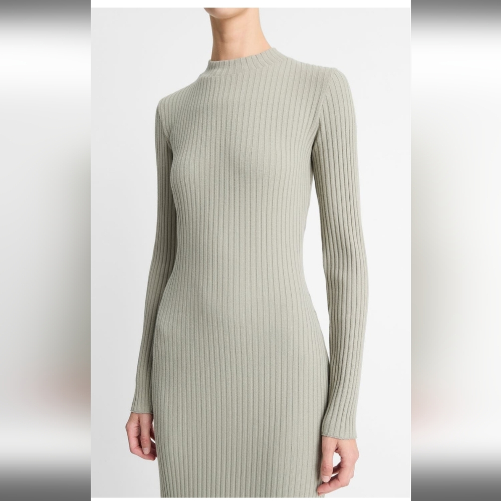 VINCE Elegant Ribbed Knit Dress in Sage Green SZ XL